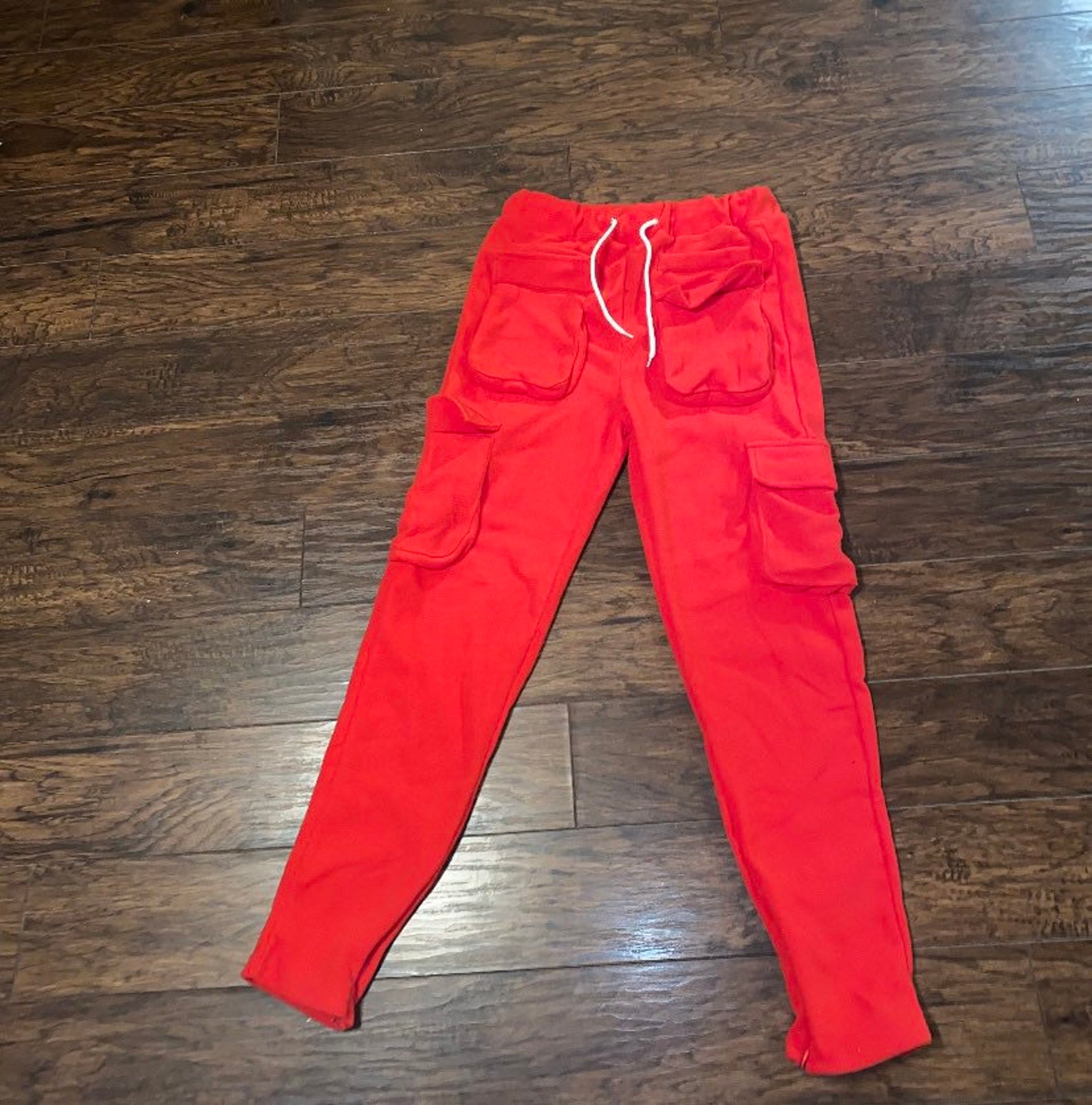 RED Mens / womens streetwear cargo pants pocket sweat pants Etsy