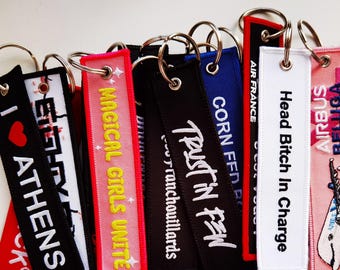 Custom Remove Before Flight Jet Tag Embroidered Key Chain Key Tag Car Accessories Biker Airplane Personalized Name Text