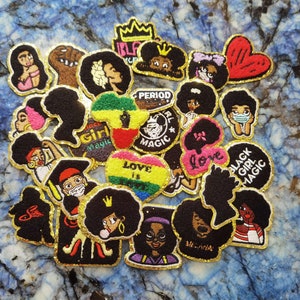 パフヘアガールズ刺繍パッチ、美しいアフリカ系アメリカ人女性の刺繍、小さな女の子のパッチ、ボスガールのパッチ、黒人の女の子のパッチ、アイロン接着