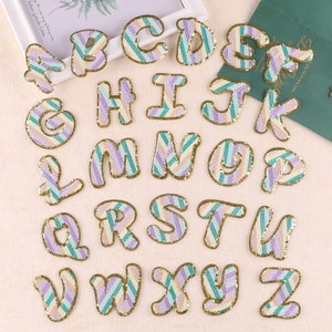 Iron on colorful glitter Embroidered Letters A-Z Applique Patch, Name Letters Patch, Iron on Patches, Design Name Letters Patch,DIY Patches