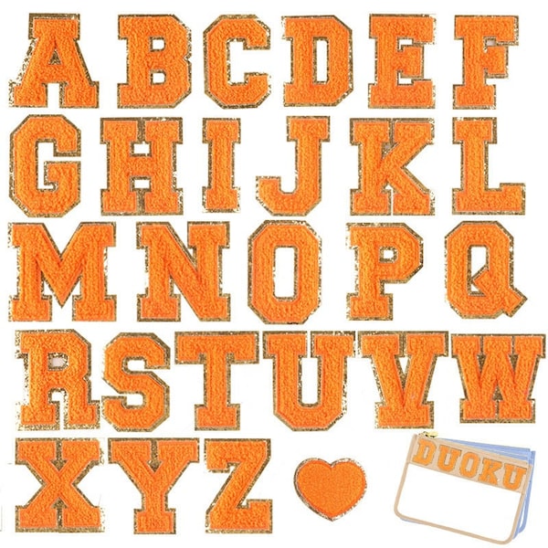 Lettres de chenille orange de 3,2 pouces, fer sur lettres de chenille, fer sur lettres universitaires, patch de lettres de nom, monogramme DIY, lettres de A à Z