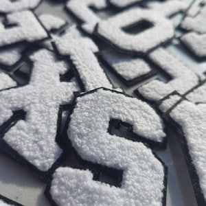 White Embroidered Iron on chenille Letters Applique Patch design Name Letters Patch for T-Shirt or Coat or jeans Patches