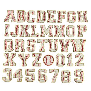 Baseball Glitter chenille embroidered letters A-Z Patch, Baseball Letters Patch, Varsity Alphabet, Iron on Patches