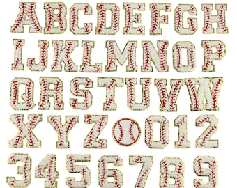Baseball Glitter chenille embroidered letters A-Z Patch, Baseball Letters Patch, Varsity Alphabet, Iron on Patches