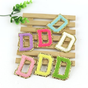 Parche de aplique con letras bordadas de chenilla con purpurina de colores A-Z, parche con letras de nombre, parches adhesivos