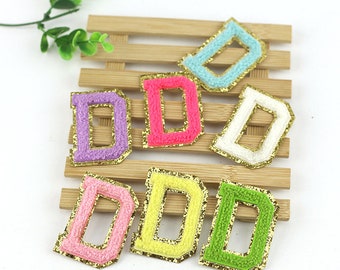 ADHESIVE colorful glitter Chenille Embroidered Letters A-Z Applique Patch， Name Letters Patch, stick Patches