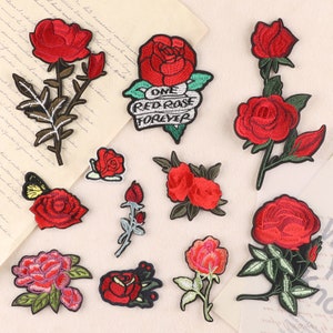Rose Embroidered Patch, Iron on/Sew on Embroidered Patch, Flower Embroidered Patch , DIY Applique, Patches for Backpacks and Clothing