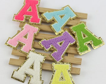 Colorful iron on glitter Chenille Embroidered Letters A-Z Applique Patch， Name Letters Patch, iron on Patches