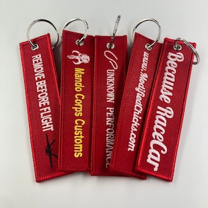 50 Custom embroidered keychain, Custom remove before flight key chain, flight keytag, jet tag custom