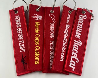 50 Custom embroidered keychain, Custom remove before flight key chain, flight keytag, jet tag custom