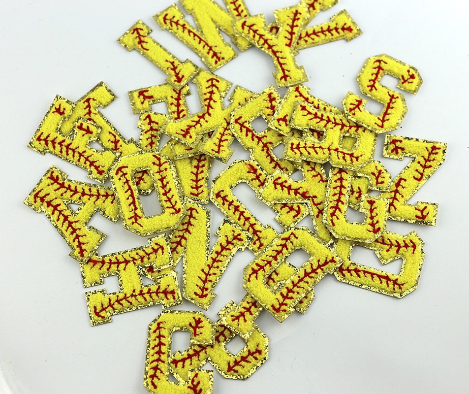 Baseball Glitter Chenille Embroidered Letters A-Z Patch, Baseball ...