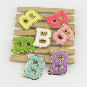 ADHESIVE colorful glitter Chenille Embroidered Letters A-Z Applique Patch， Name Letters Patch, stick Patches