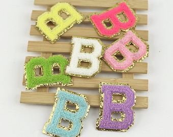 ADHESIVE colorful glitter Chenille Embroidered Letters A-Z Applique Patch， Name Letters Patch, stick Patches