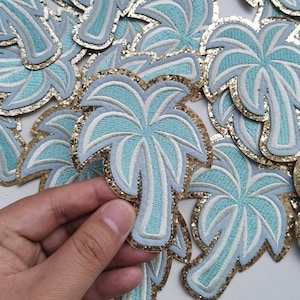 Iron On Palm Tree Embroidered Patch, Bigger Size Coconut Tree Patch, Iron On Glitter Patch, Hawaii palm tree patches, cute patch