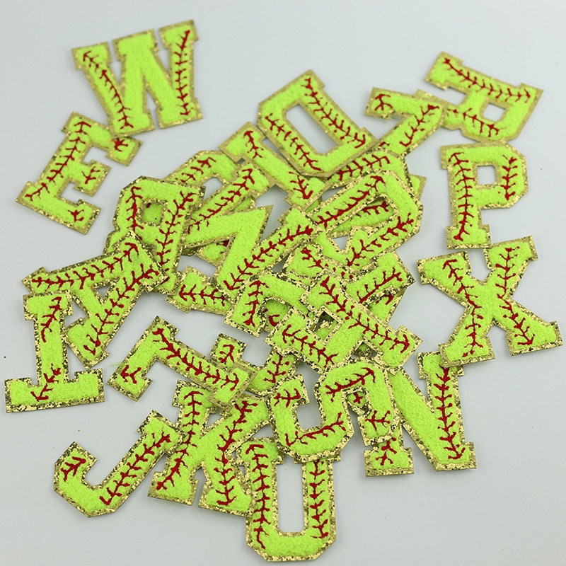 Baseball Glitter Chenille Embroidered Letters A-Z Patch, Baseball ...