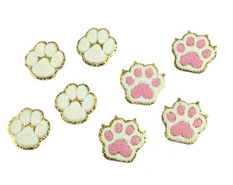 Iron on Paw Print Chenille Patch, ADHESIVE Pet Paw Print Patch,Pink Paw, Chenille Patch,Cream Chenille Iron On Patch, Chenille Glitter Patch