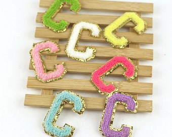 ADHESIVE colorful glitter Chenille Embroidered Letters A-Z Applique Patch， Name Letters Patch, stick Patches