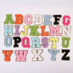 Iron on Chenille Letters, DIY Name Alphabet Patches, 2.16&quot; Iron on Varsity Letters, Colorful Chenille Patch, Sequins Towel Embroidered Patch
