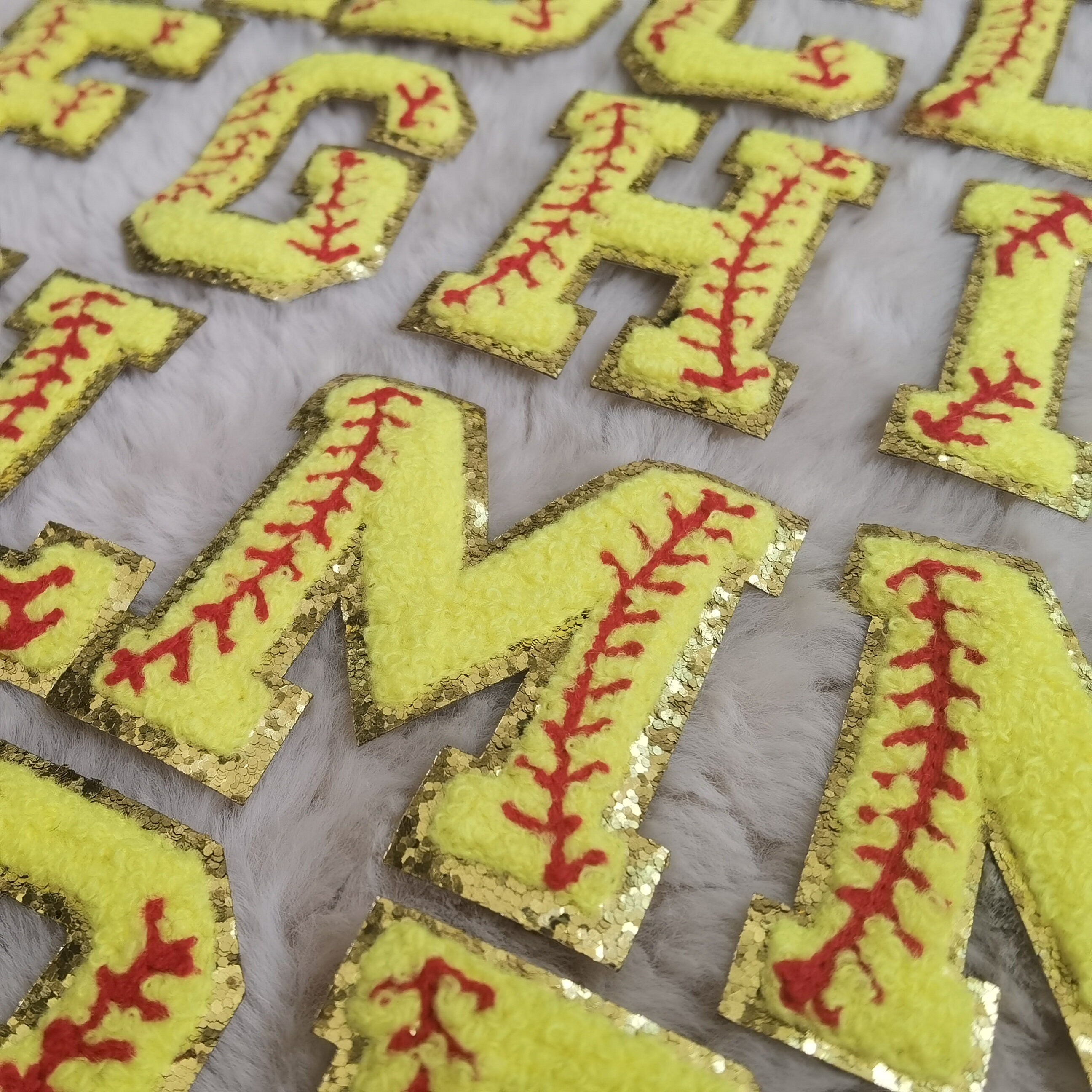 Baseball Glitter Chenille Embroidered Letters A-Z Patch, Baseball ...