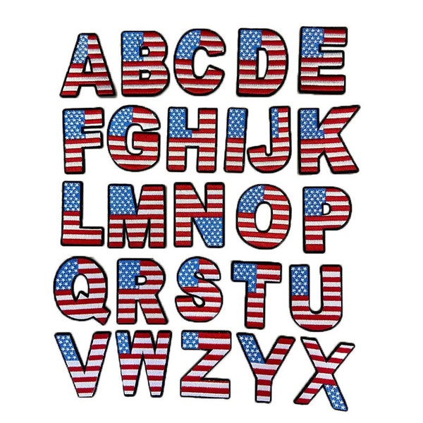 Personalized Flag letters (A-Z Letters), USA FLAG ALPHABET letters, embroidered letters, iron on letters, American Flag Embroidery Fonts