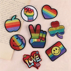 Rainbow Embroidered Patches, Iron on Embroidered Patch, Peace Sign, Smiling, Leaf Patch,Love Patch, Patches for Backpacks and Clothing