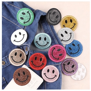Smiley Face Glittering Patch, Round Head Smiley, Ironing patch, Smiley Face Applique Patch design for T-Shirt or Coat or jeans Patches