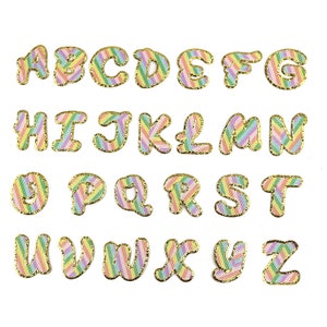 Letras bordadas adesivas, letras de chenille arco-íris, letras coloridas autoadesivas, letras para passar a ferro para personalizar bolsa personalizada