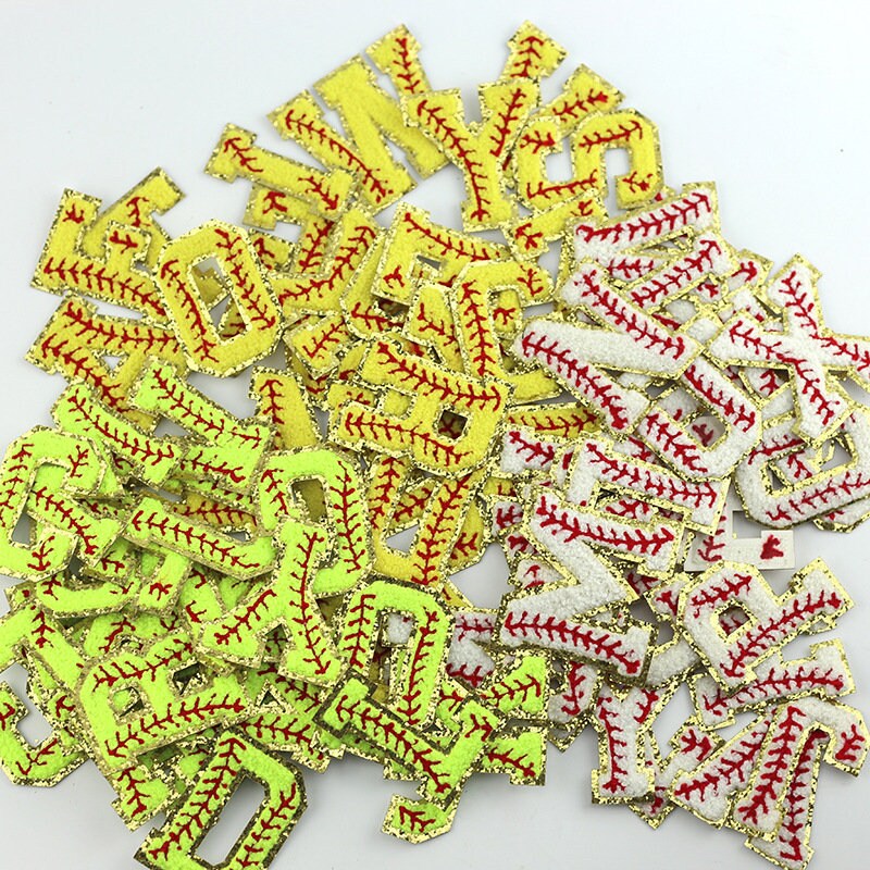 Baseball Glitter Chenille Embroidered Letters A-Z Patch, Baseball ...