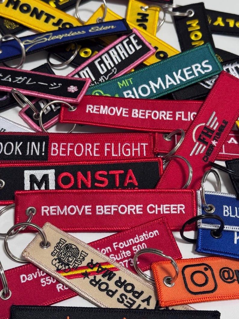 Personalized Embroidered Keychain, Custom Remove Before Flight Key ...
