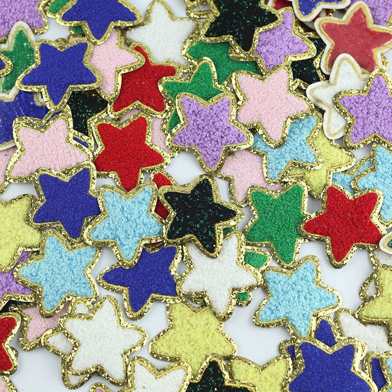 Colorful Iron on Star Patch, Glitter Chenille Embroidered Patch