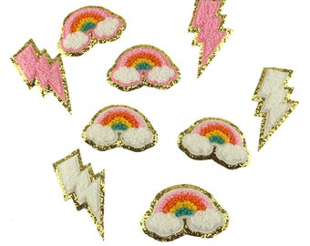Iron on Rainbow chenille patch, Lighting Chenille patch gold rim chenille patch, cute patch, lovely chenille patch