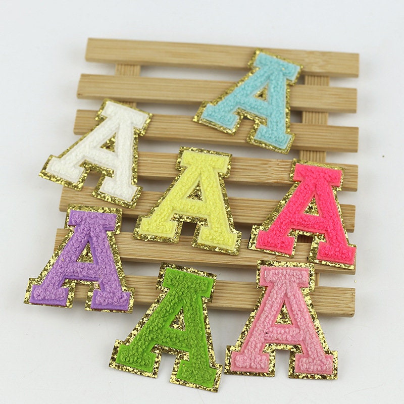 Colorful iron on glitter Chenille Embroidered Letters A-Z Applique Pa…