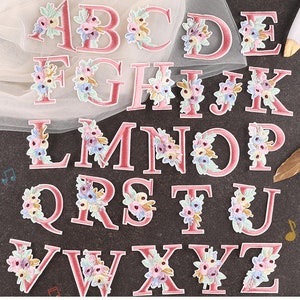 Pink Flower Letters (A-Z Letters), Iron on embroidered letters, iron on Chenille letters, Letter Patch For Clothes, DIY Alphabet Patches