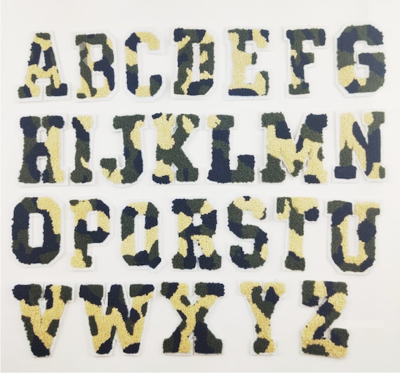Chenille Embroidered camo Letters A-Z Applique Patch, Name Letters Patch, varsity letter patch, iron on Patches