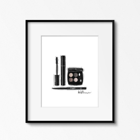 Coco Chanel Beauty Makeup Fashion Sketch, Chanel Wall Art Print - Cool  Colorway 8x10, 11x14