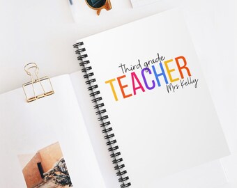 Third Grade Personalized Teacher Notebook - Rainbow Graduation Gifts for Teacher - Customised Teacher Notebook - Gift for Back to School