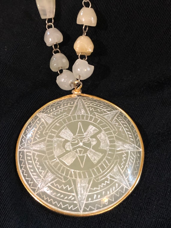 Aztec Calendar Onyx Marble Statement Necklace - image 3