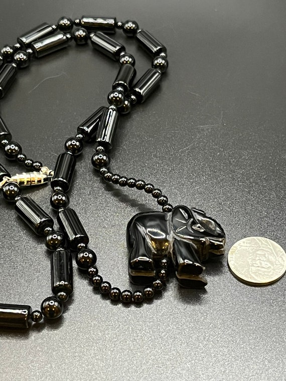 Black Onyx Beaded Necklace with Elephant Pendant;… - image 6