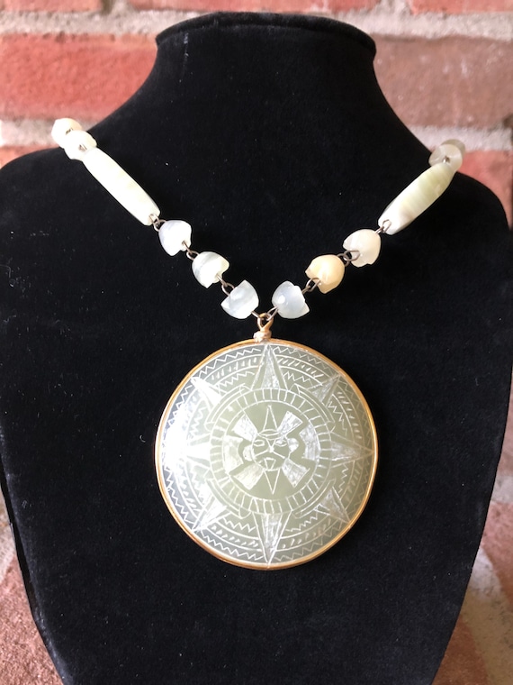 Aztec Calendar Onyx Marble Statement Necklace - image 1