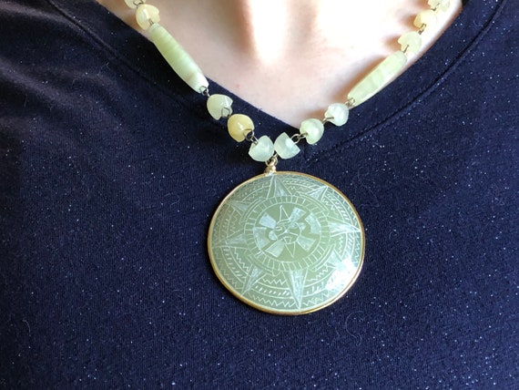 Aztec Calendar Onyx Marble Statement Necklace - image 7