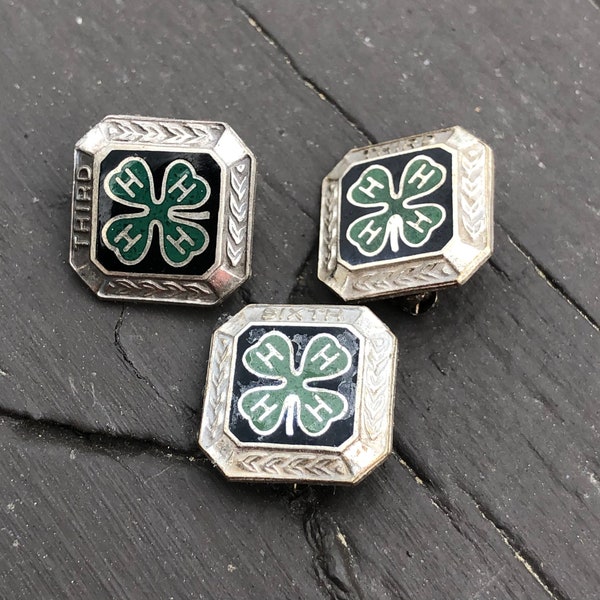 Vintage 4H Sterling Silver and Enamel Pins; 4H Award Pins; Vintage 4H