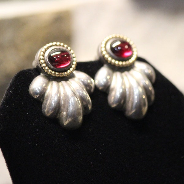 Earrings for Repair; Vintage Designer Earrings for Repair; 925 and 14K Garnet Anita Selinger Earrings for Repair