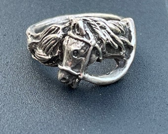 Vintage Equestrian Sterling Silver Ring; 925 Horse Ring; Equestrian Jewelry; Size 10 Ring