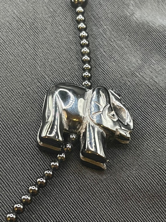 Black Onyx Beaded Necklace with Elephant Pendant;… - image 9