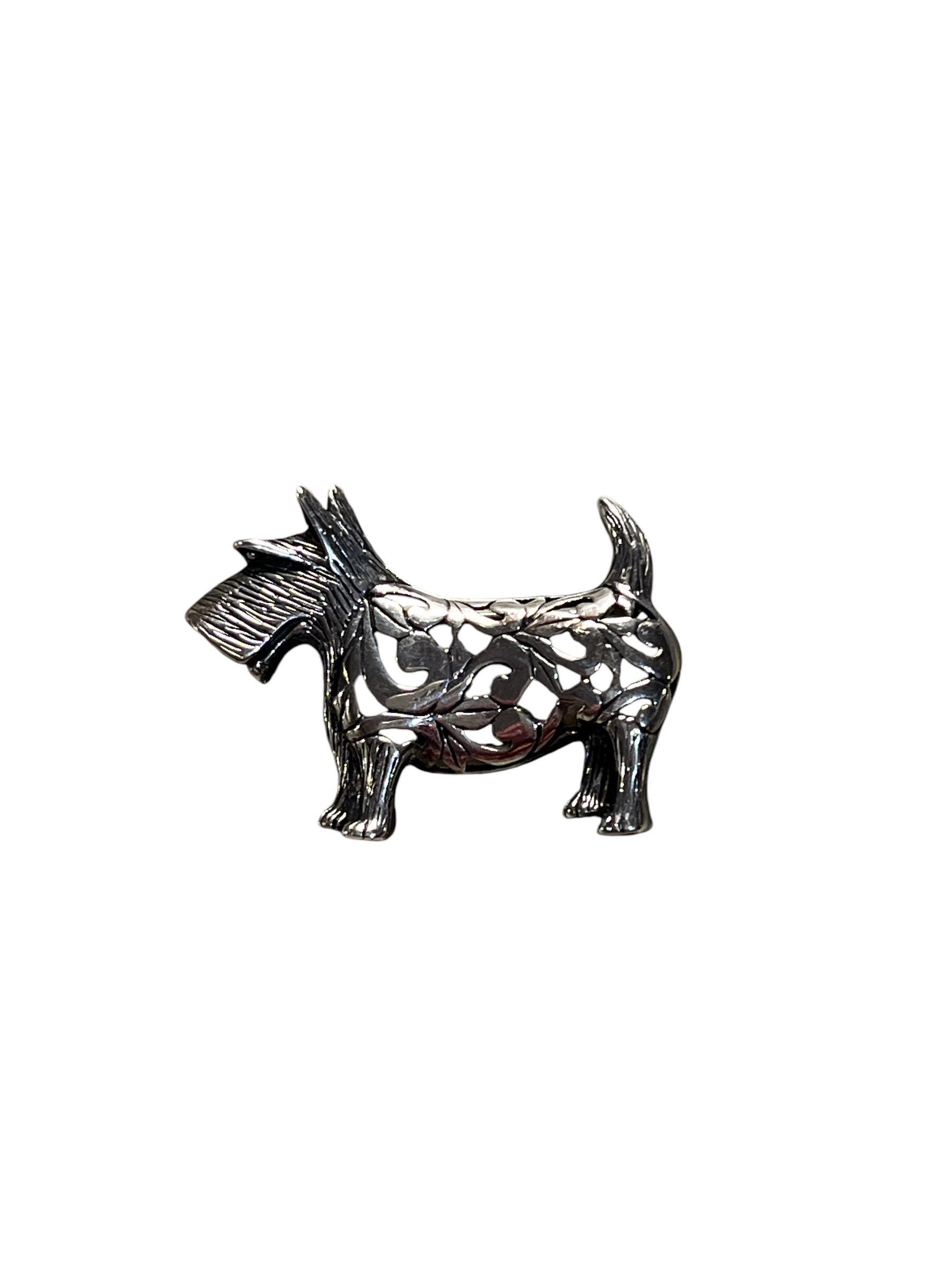 Scottie Dog Filigree Brooch; 925 Filigree Terrior Dog Pin; Scottie Dog Jewelry