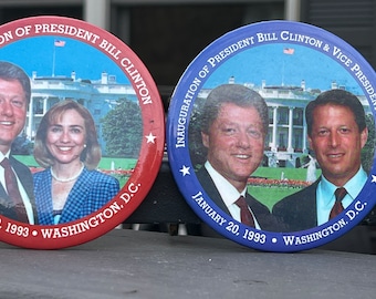 Vintage 1993 Clinton Inauguration Pins: Bill, Hillary, Al Gore