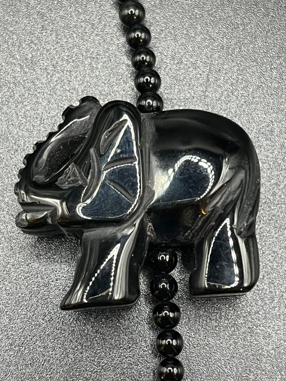 Black Onyx Beaded Necklace with Elephant Pendant;… - image 7