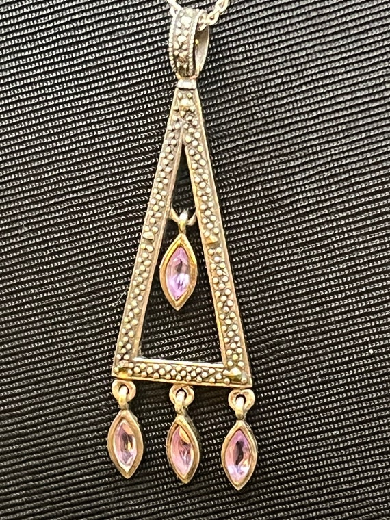 Art Deco Marcasite Triangle Pendant with Dangle A… - image 3