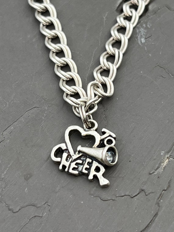 Sterling Silver Charm Bracelet with Love to Cheer… - image 1