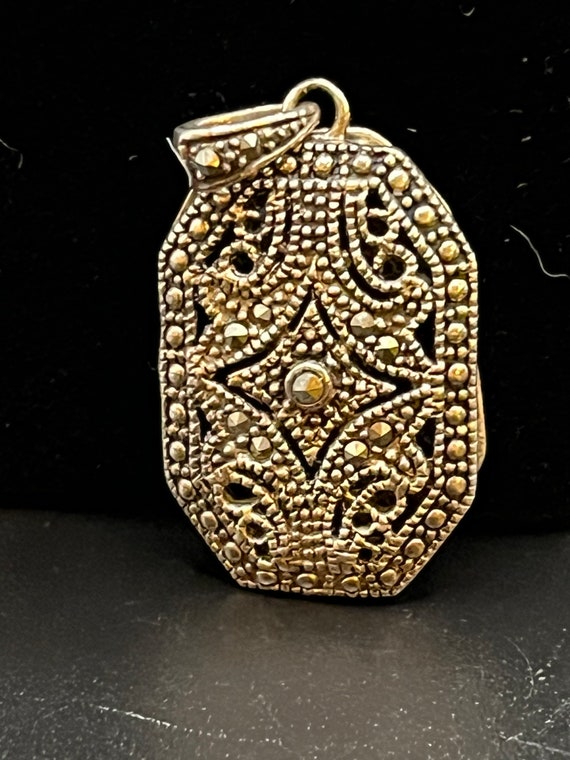 Vintage Marcasite Sterling Silver Locket; 925 Deta